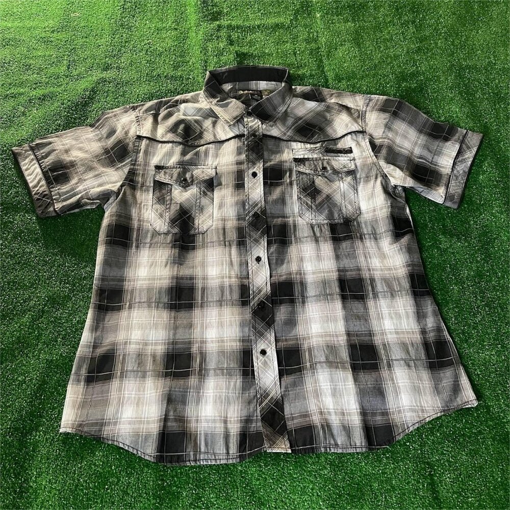 I-link Short Sleeve Button Down Plaid Western Cowboy Style Shirt Big Size 2XL